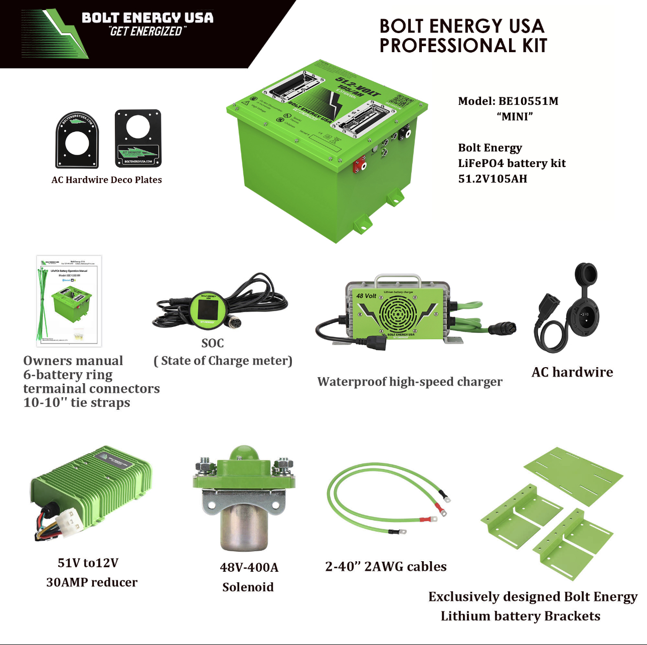 105AH 51 Volt Professional Kit BE10551M “MINI” HIGH OUTPUT GOLF CART LITHIUM  BATTERIES - Bolt Energy USA